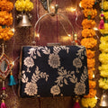Classic Black and Gold Floral Brocade Top-Handle Box Clutch