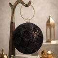Midnight Geometric Sequin Round Clutch