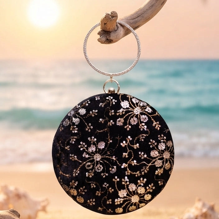 Black Round Sequin Clutch