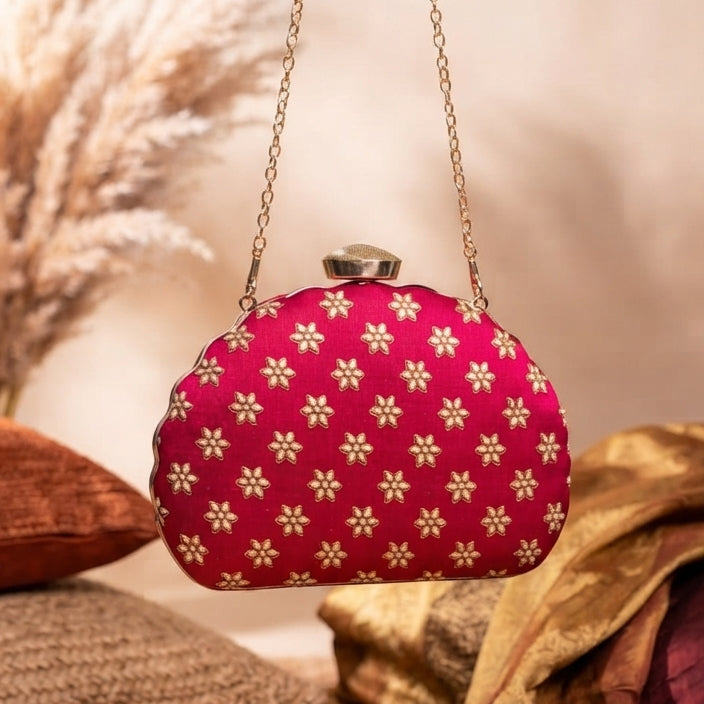 The Scarlet Bloom Half-Moon Festive Clutch