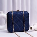 Midnight Navy Quilted Sequin Hardcase Clutch with Gold Chain