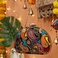 Vibrant Multi-Color Paisley Embroidered Velvet Hardcase Clutch