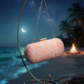 Coral Bloom Floral Lace Oval Hardcase Clutch with Gold Chain